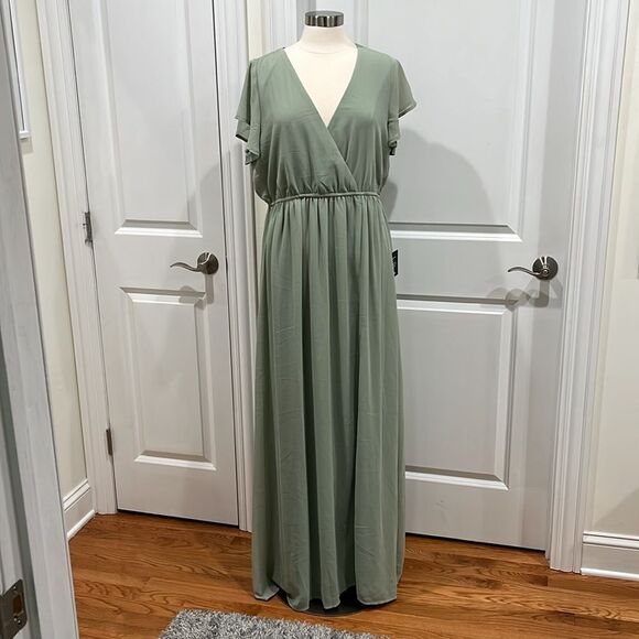 New! Lulus Lost in the Moment Sage Brush Maxi Dress Size XL NWT - Picture 3 of 14